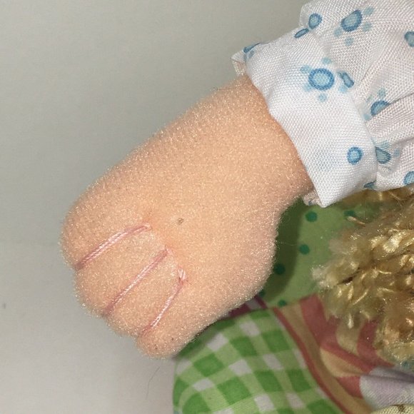 Learning Curve Plush Holly Hobbie Doll Rattle 12" Blue Patchwork Dress Blonde - Picture 10 of 12